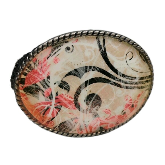 Ivan Other - Vintage Retro Belt Buckle Hippy Pink Swirl Roped Edge Rhinestone Ivan China